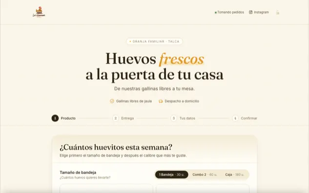 Captura del sitio de pedidos de Las Huevonas